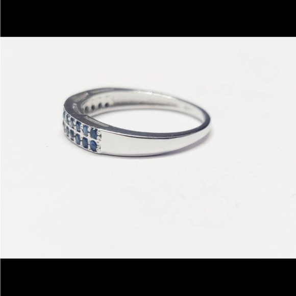 Sterling Silver 925 Pave Diamond Blue Sapphire Band Ring - Picture 3 of 4